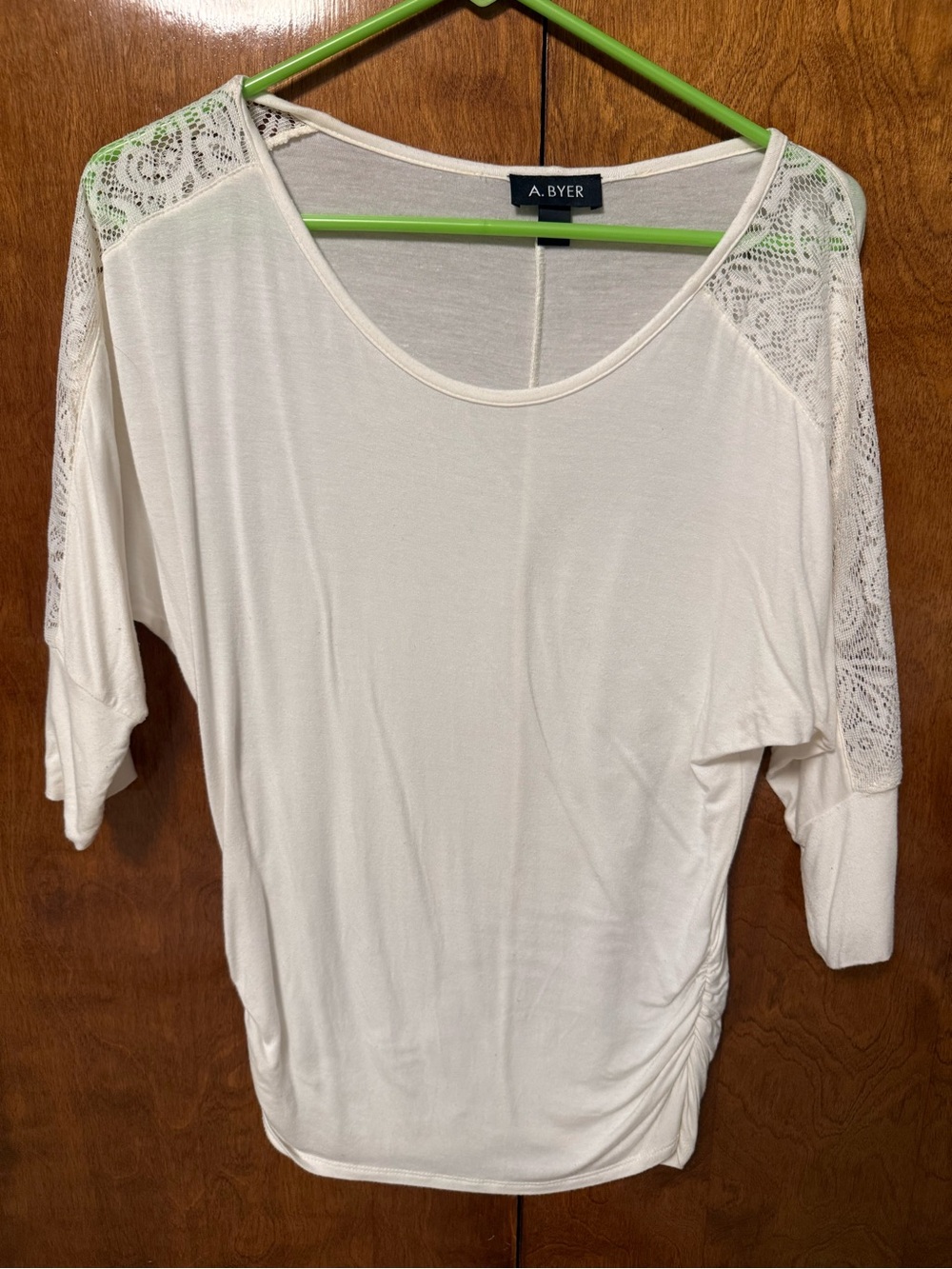 A. Byer White Lace-Trim Dolman Sleeve Tunic